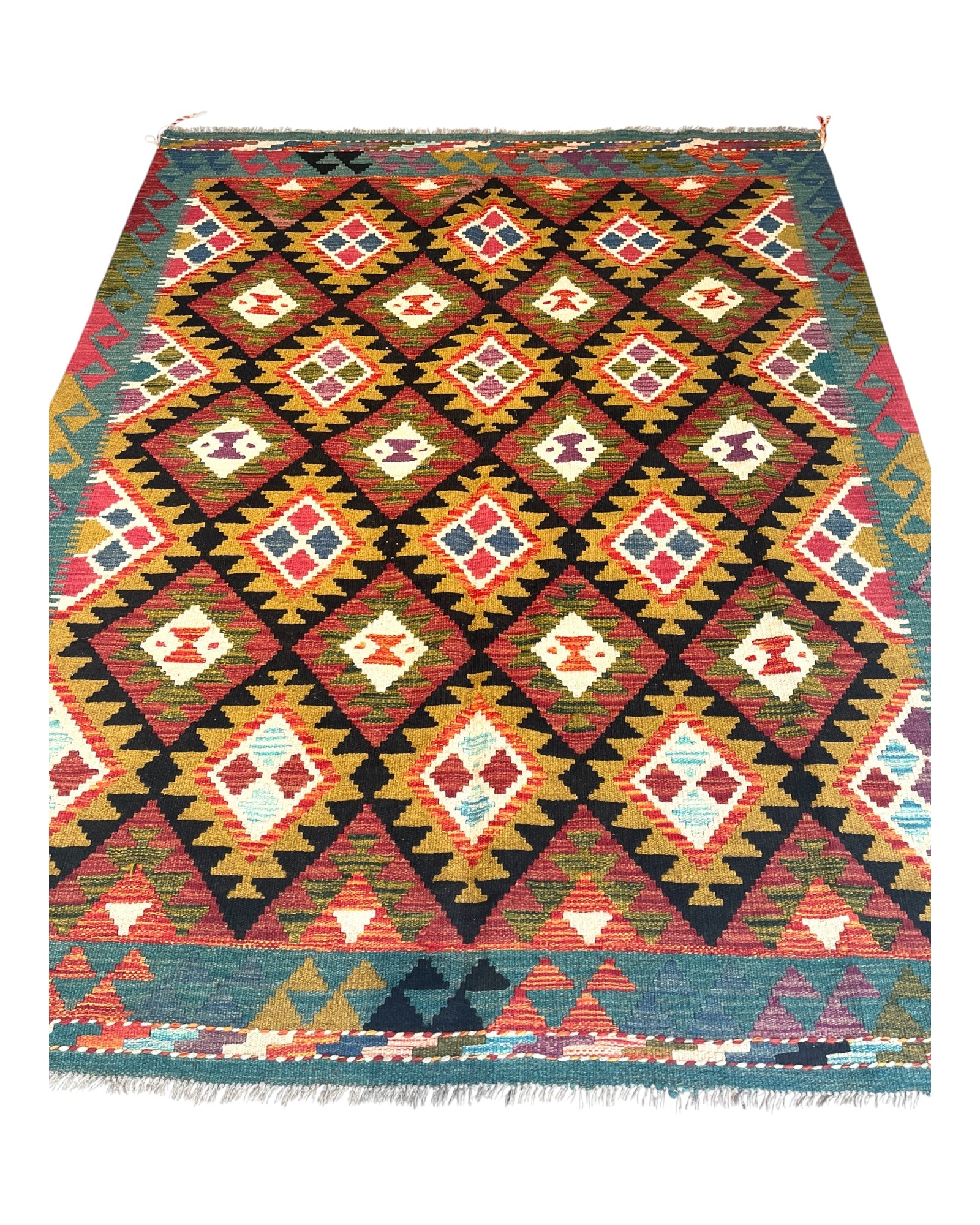 192cm x 152cm Green & Black Maymana Kilim