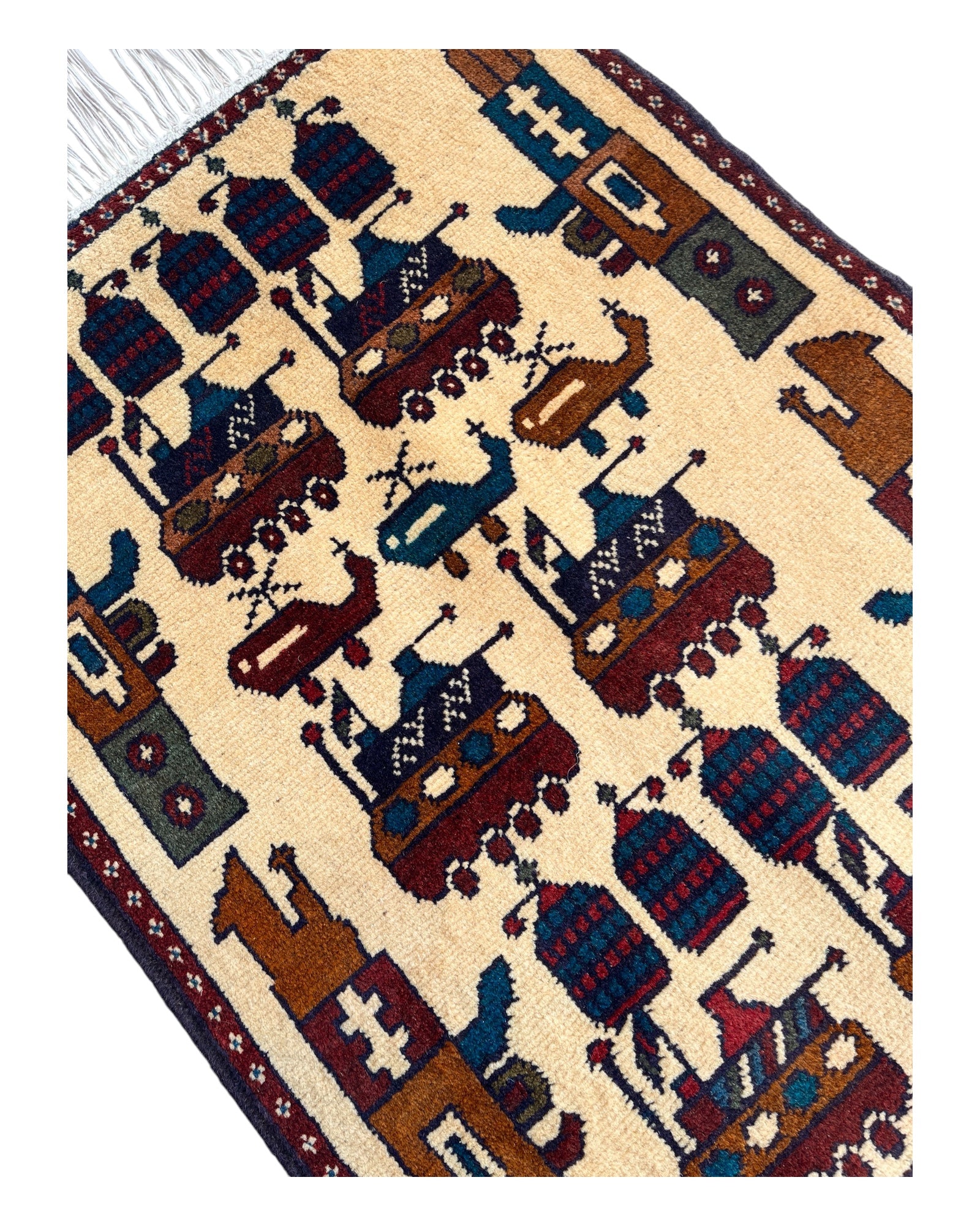 76cm x 60cm Cream, Brown & Blue War Rug
