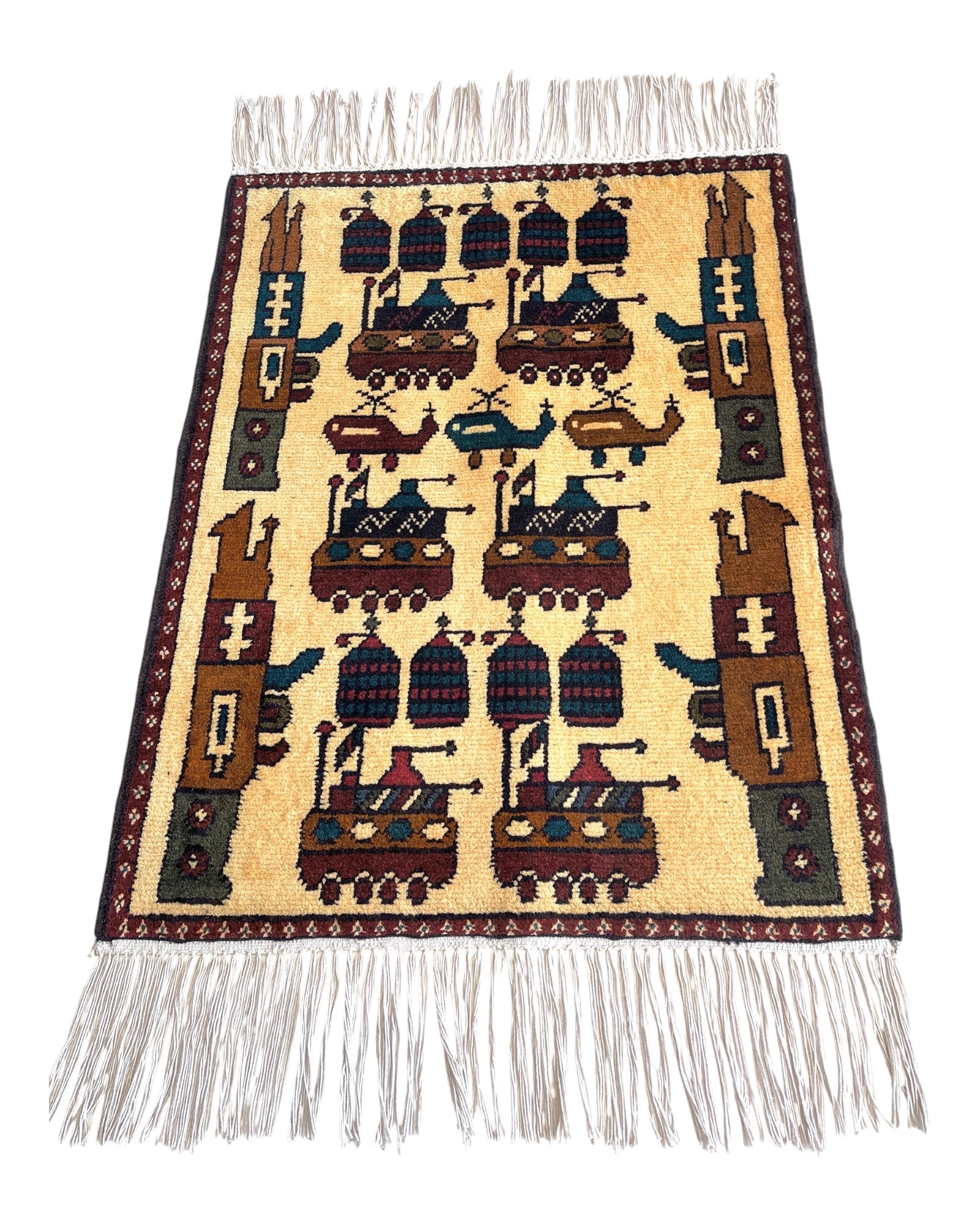 76cm x 60cm Cream, Brown & Blue War Rug