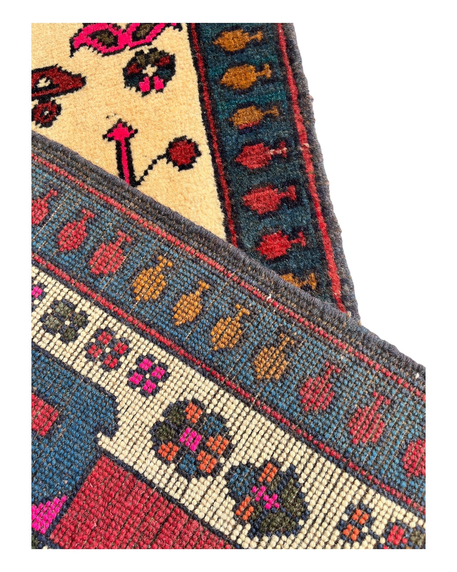 76cm x 60cm Cream, Pink & Teal War Rug