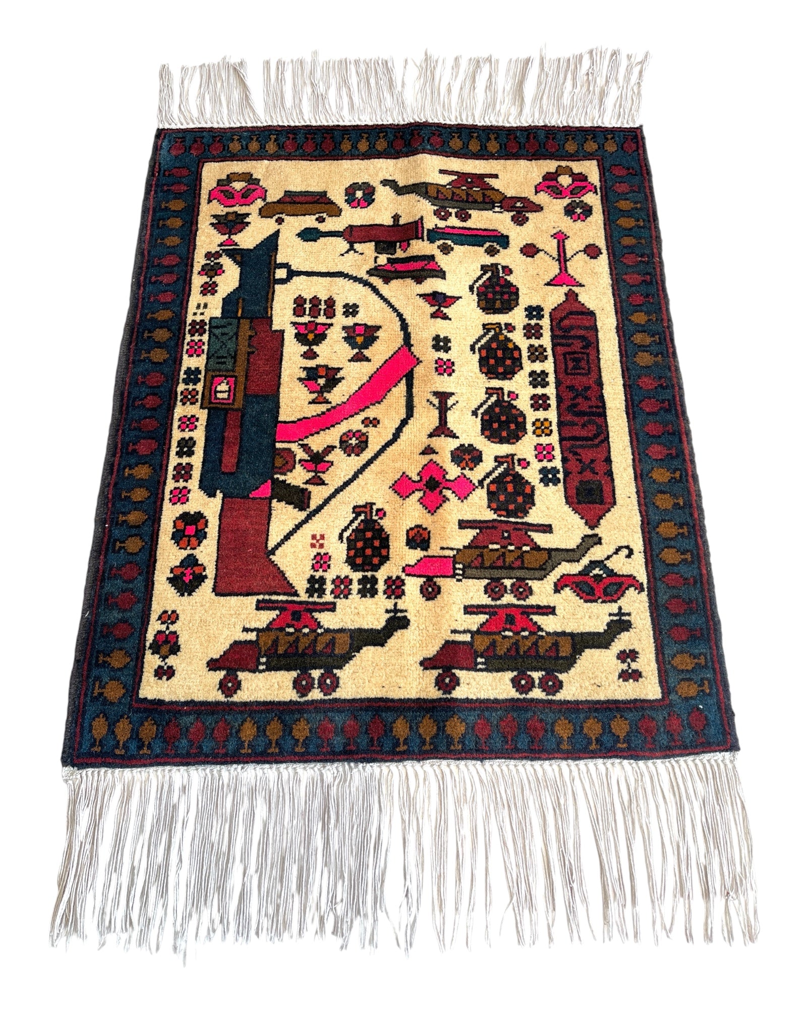 76cm x 60cm Cream, Pink & Teal War Rug