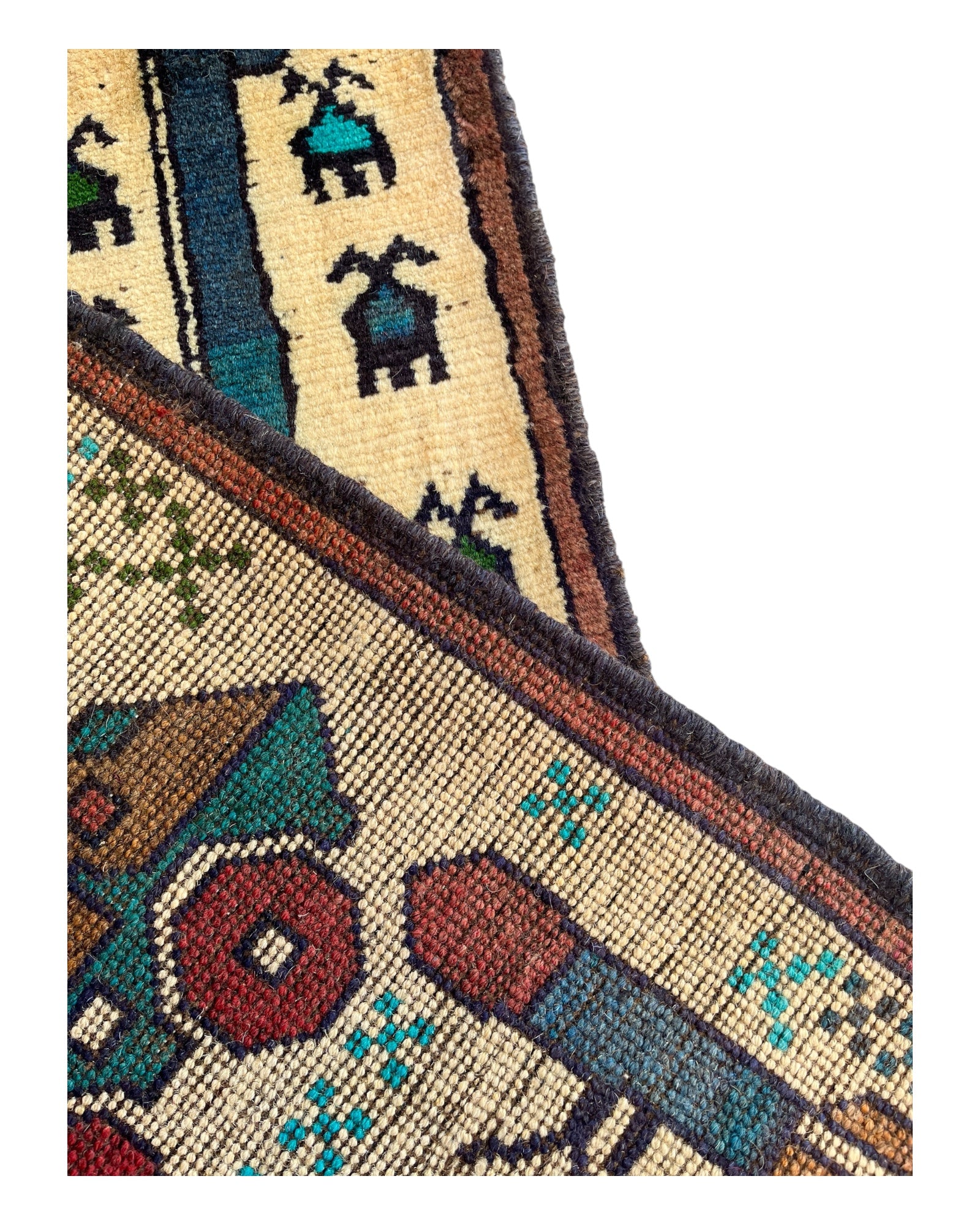 80cm x 64cm Cream, Teal & Khaki War Rug