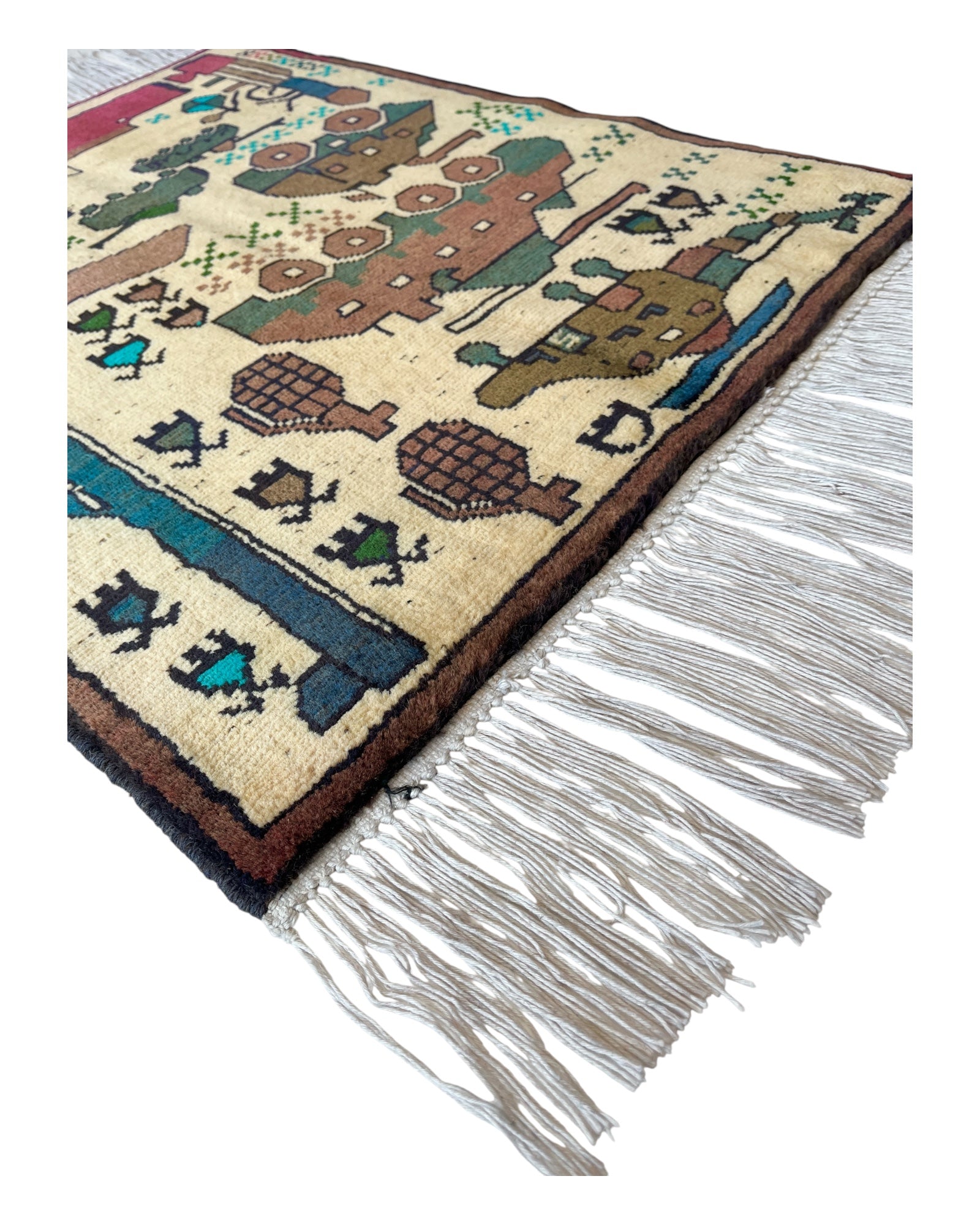 80cm x 64cm Cream, Teal & Khaki War Rug