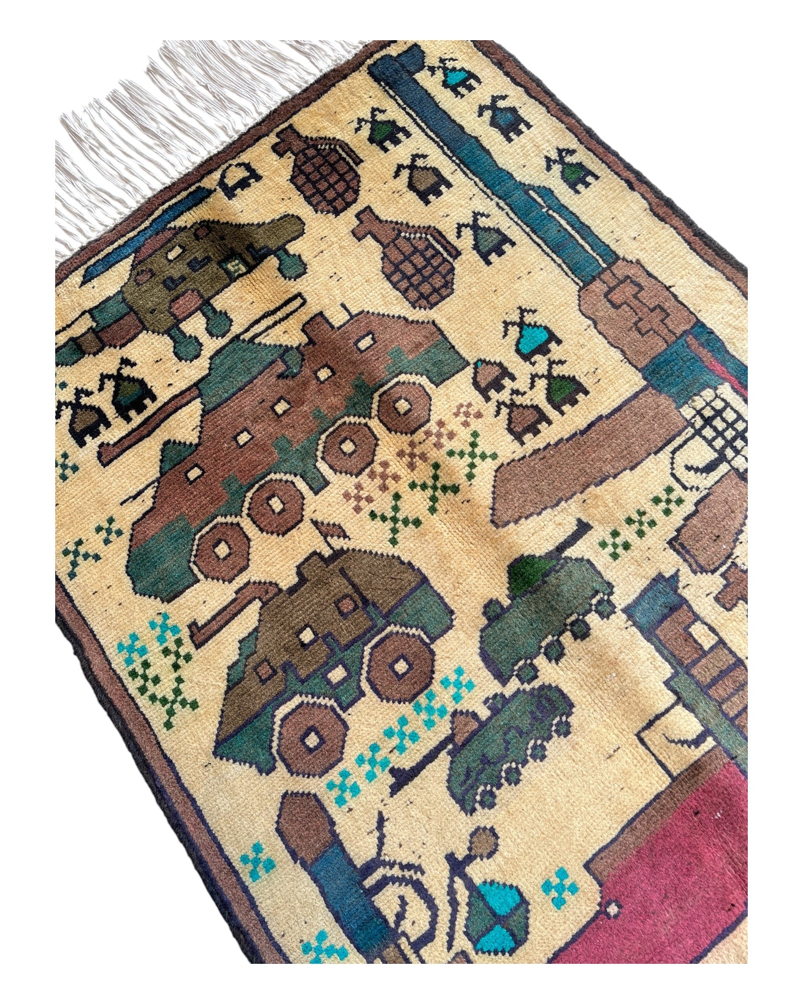 80cm x 64cm Cream, Teal & Khaki War Rug