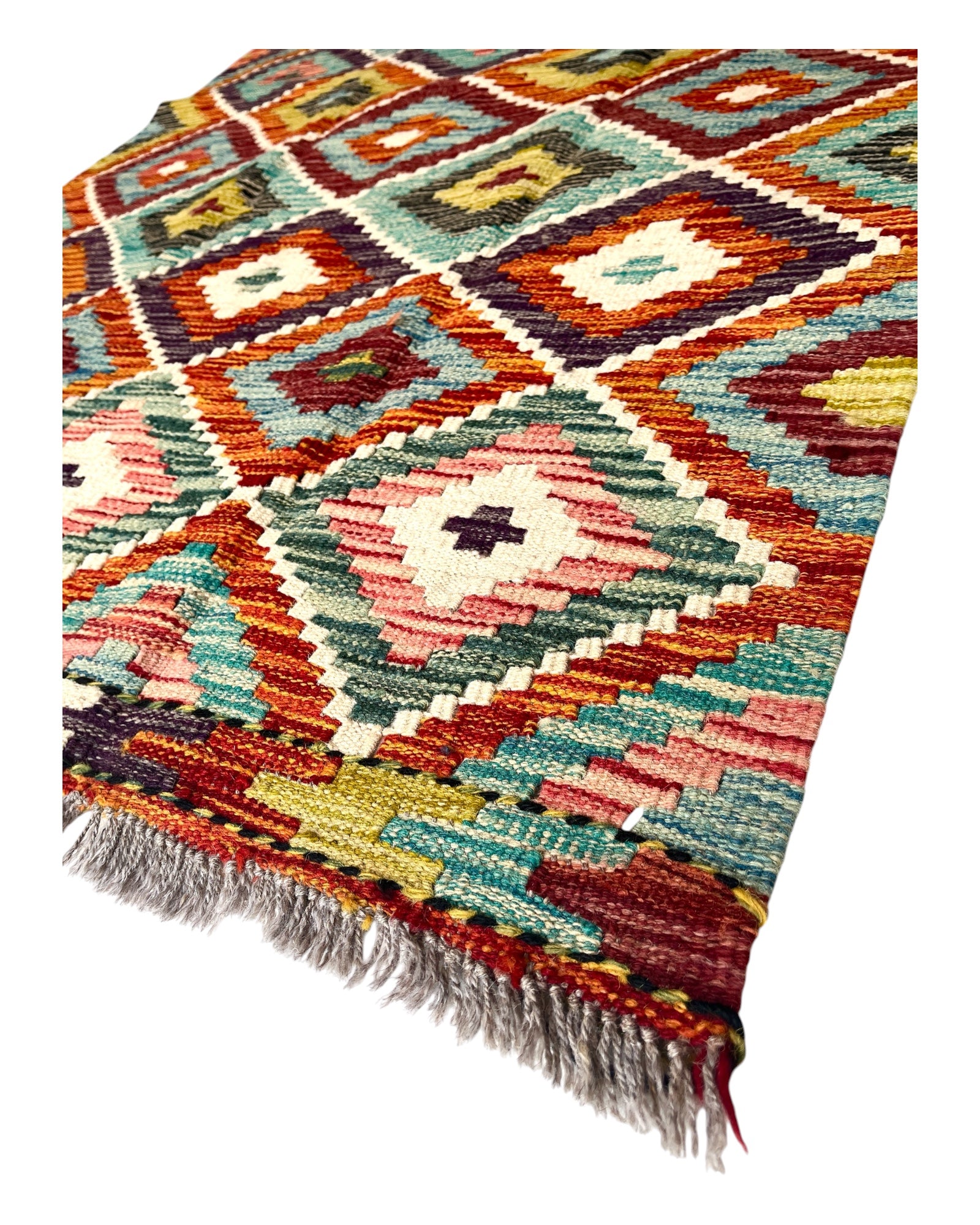 194cm x 104cm Turquoise & Orange Maymana Kilim
