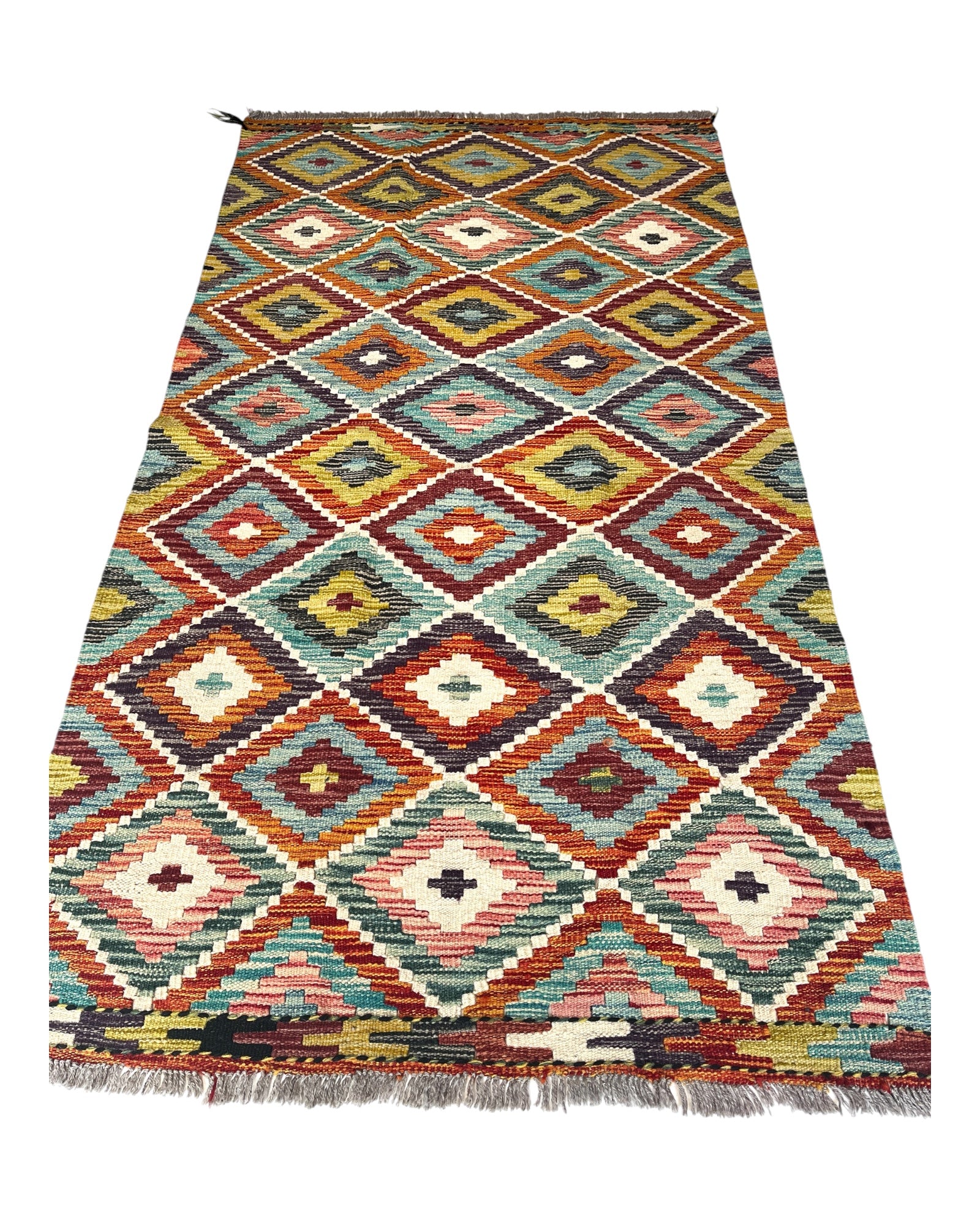 194cm x 104cm Turquoise & Orange Maymana Kilim