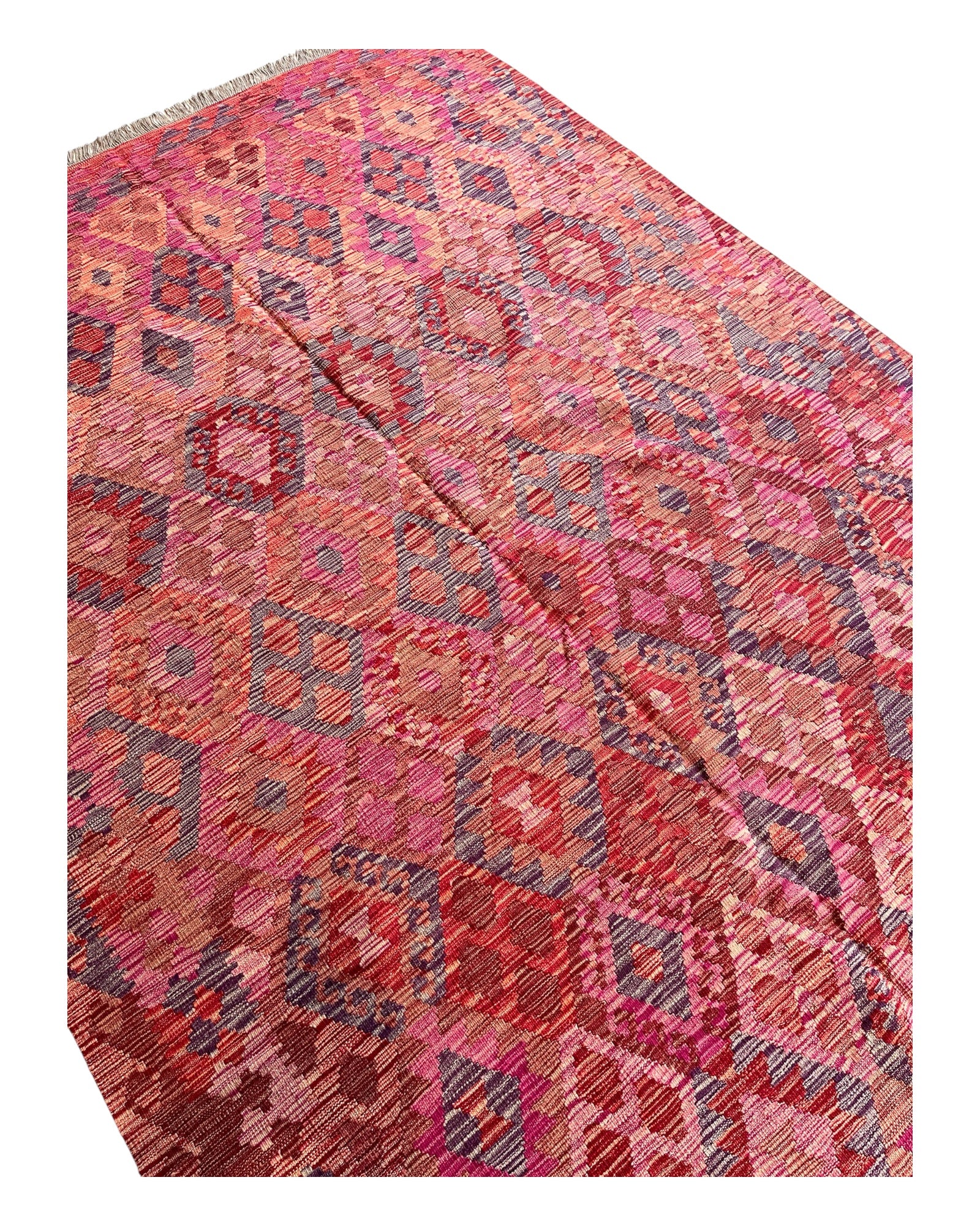 300cm x 200cm Pink & Burgundy Maymana Kilim
