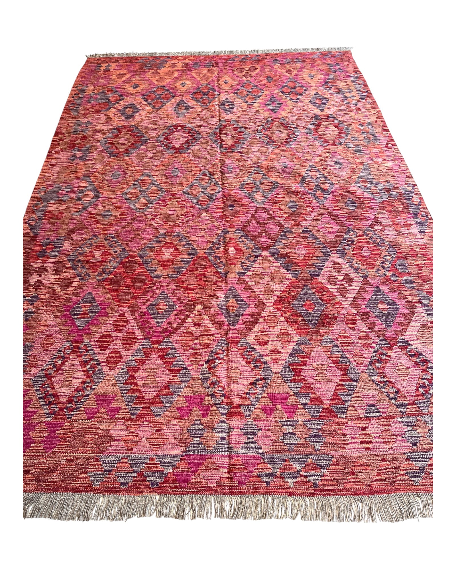 300cm x 200cm Pink & Burgundy Maymana Kilim