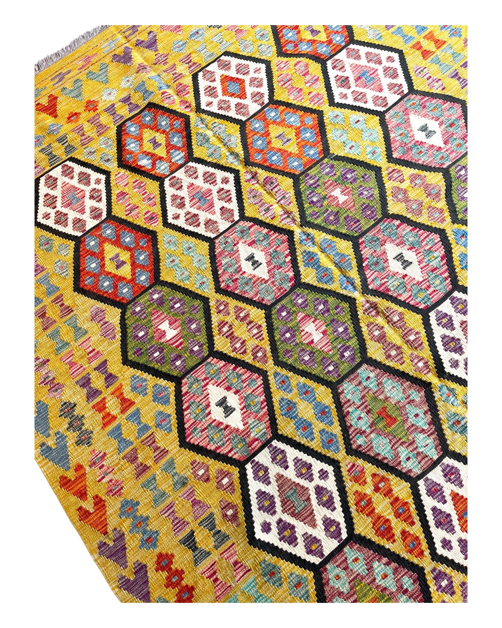 300cm x 205cm Mustard & Black Maymana Kilim