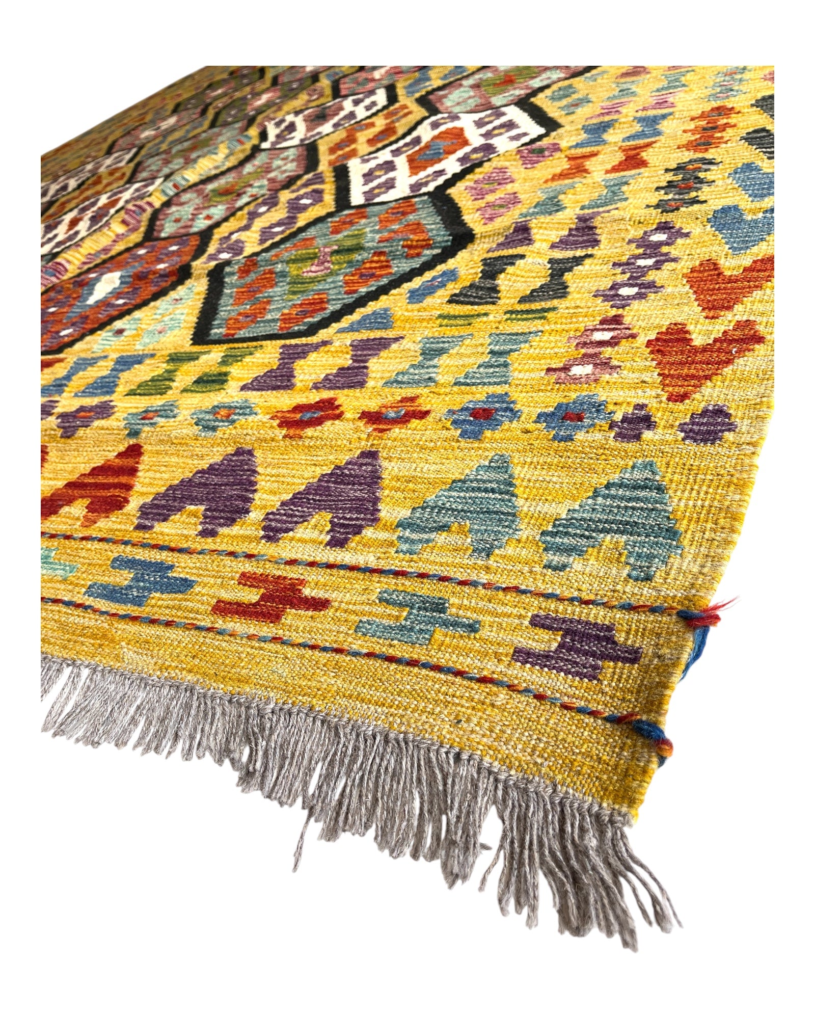 300cm x 205cm Mustard & Black Maymana Kilim