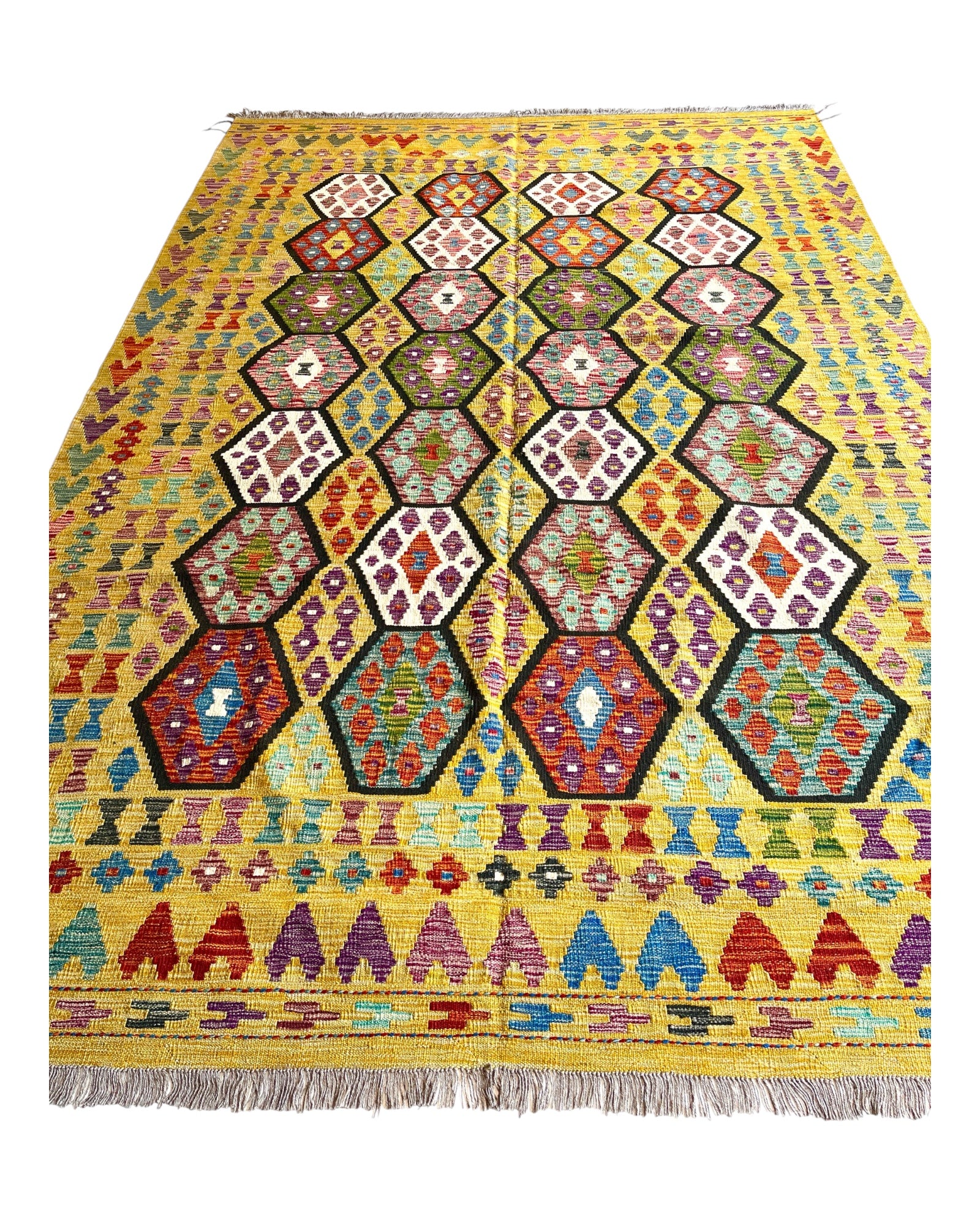 300cm x 205cm Mustard & Black Maymana Kilim