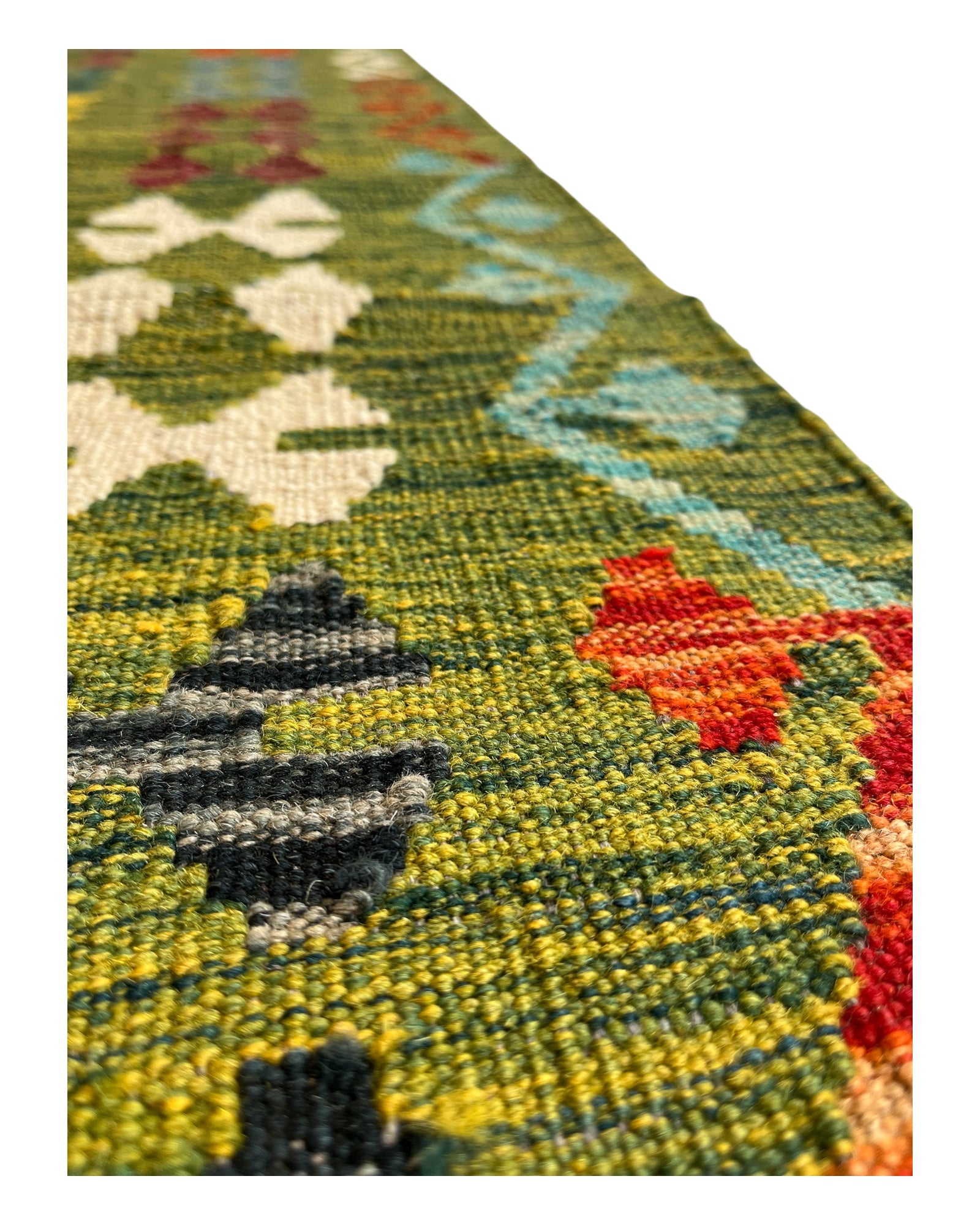 252cm x 207cm Green Maymana Kilim