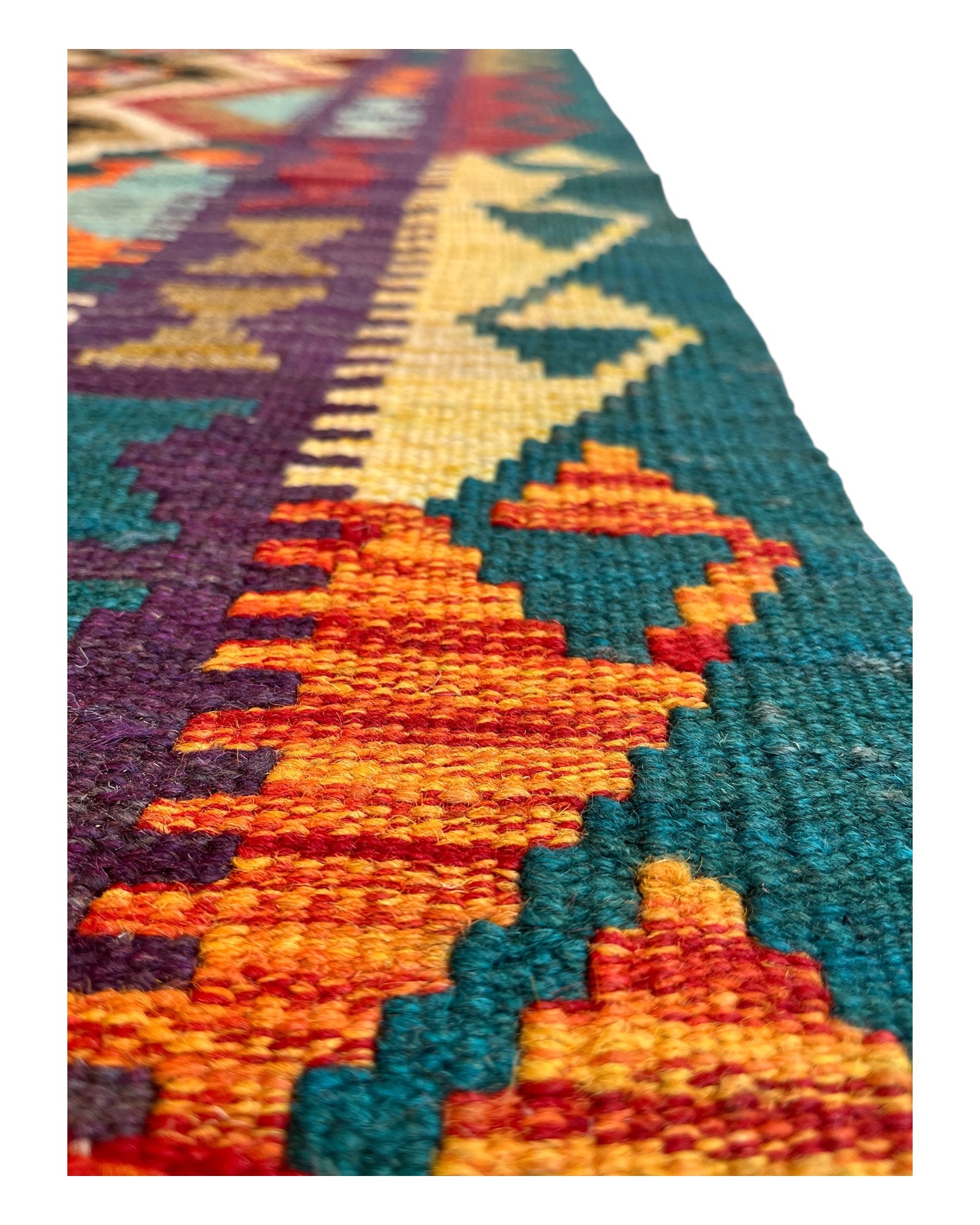 247cm x 158cm Teal & Orange Maymana Kilim