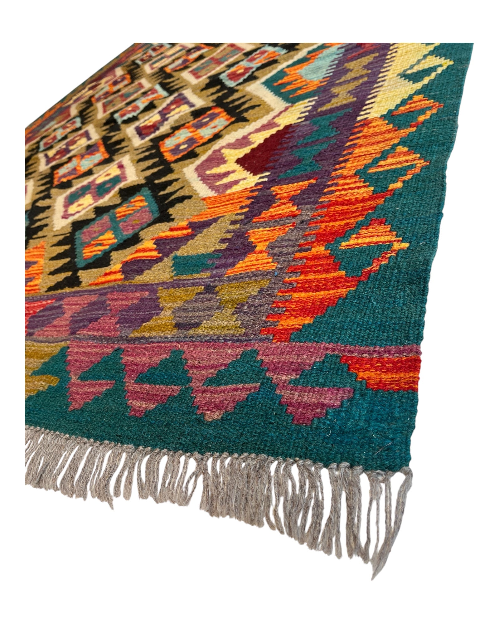 247cm x 158cm Teal & Orange Maymana Kilim