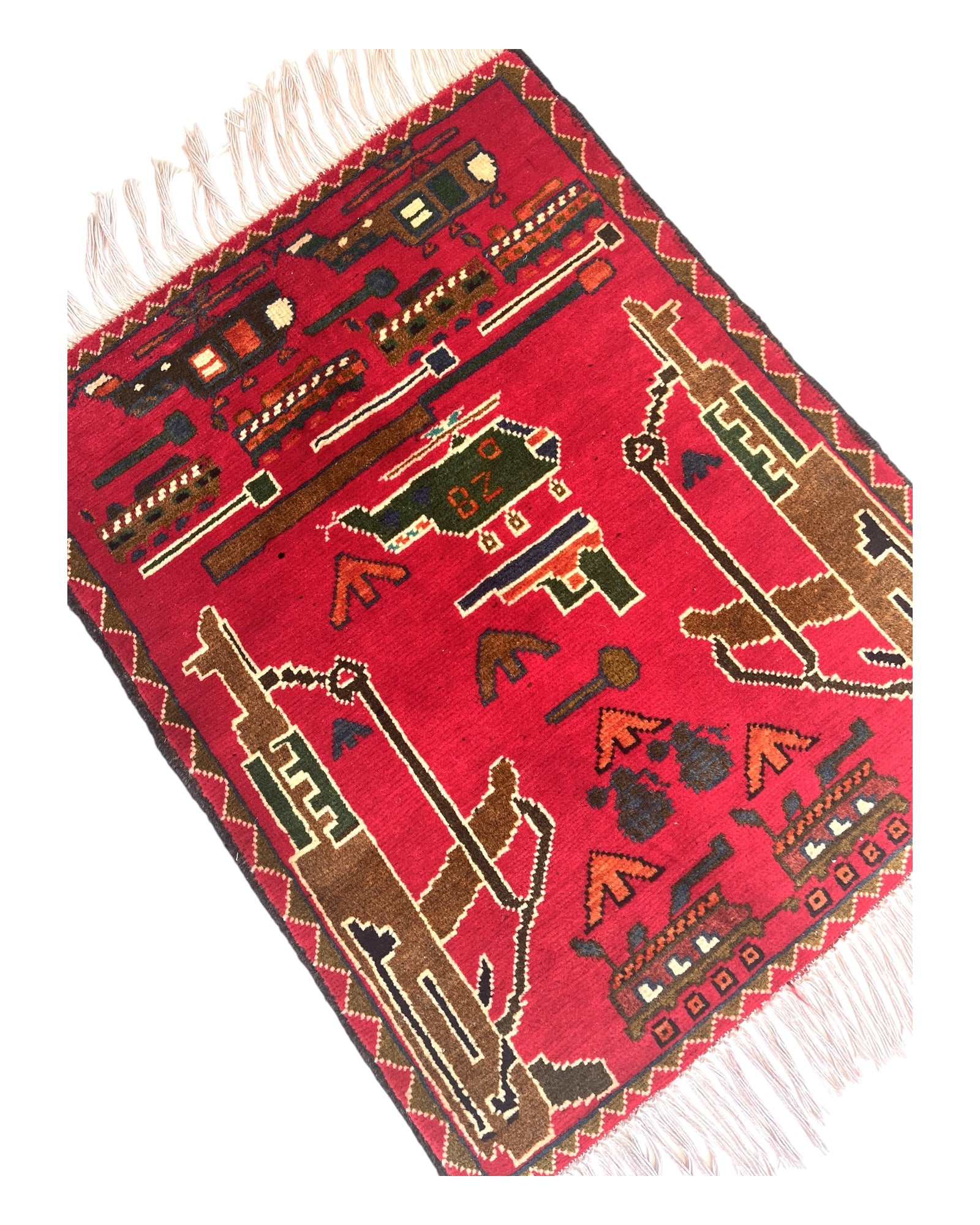 73cm x 59cm Red, Brown & Green War Rug