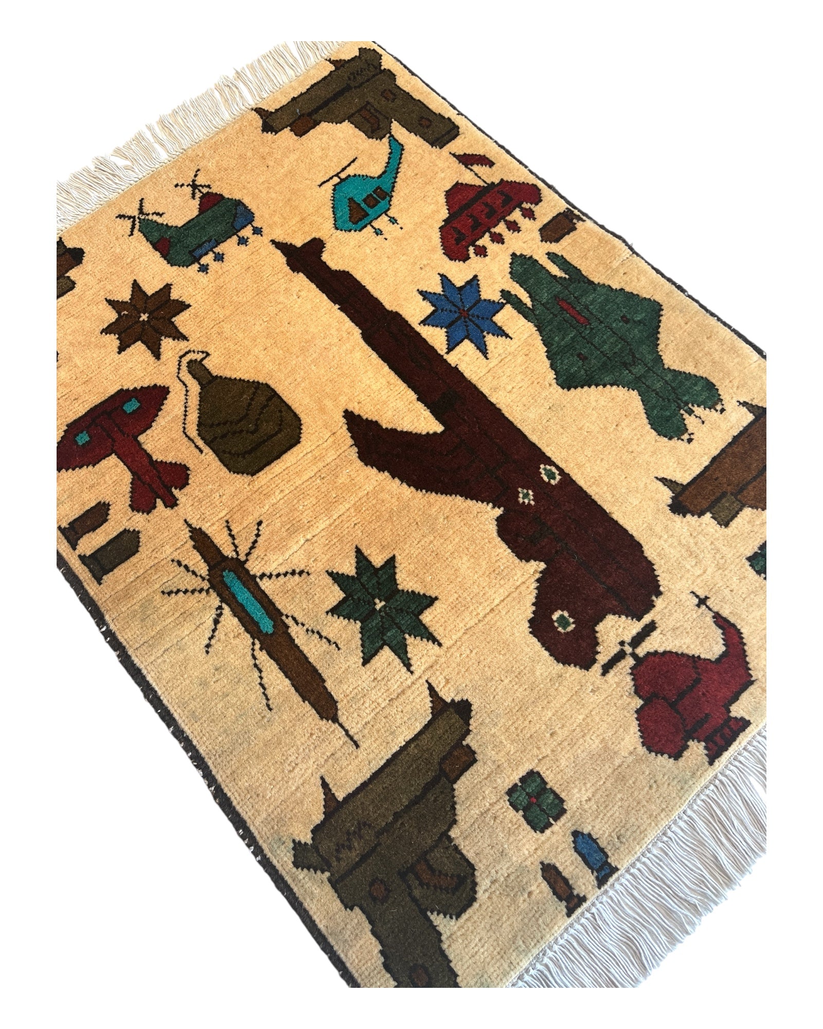 80cm x 62cm Cream, Brown & Burgundy War Rug