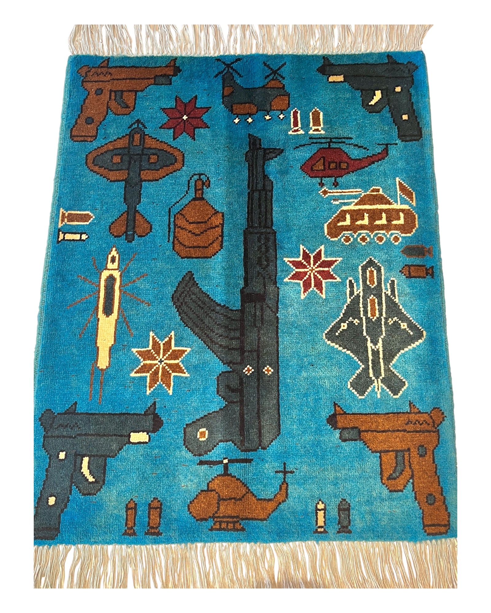 80cm x 63cm Teal & Brown War Rug
