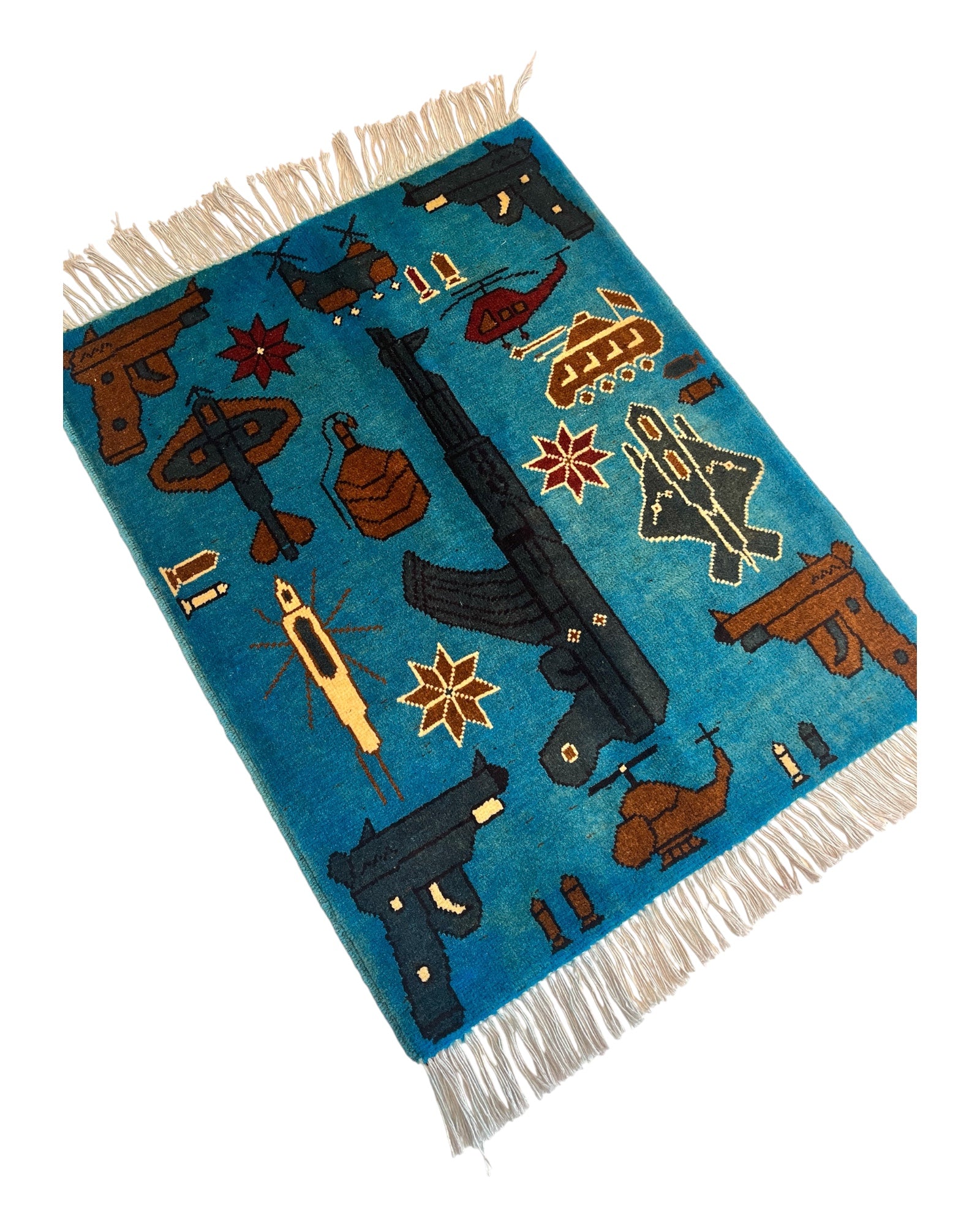 80cm x 63cm Teal & Brown War Rug