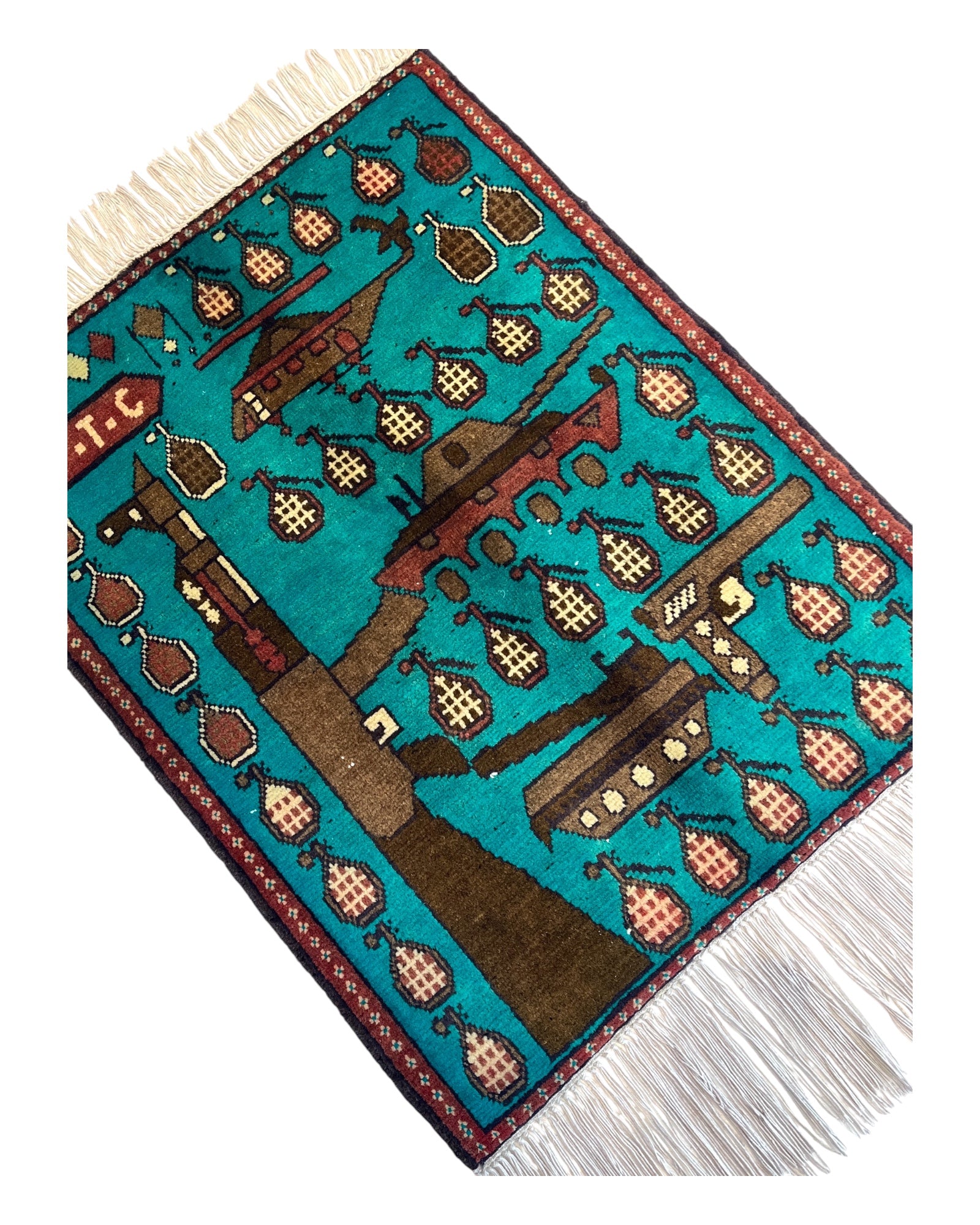 82cm x 64cm Teal & Brown War Rug
