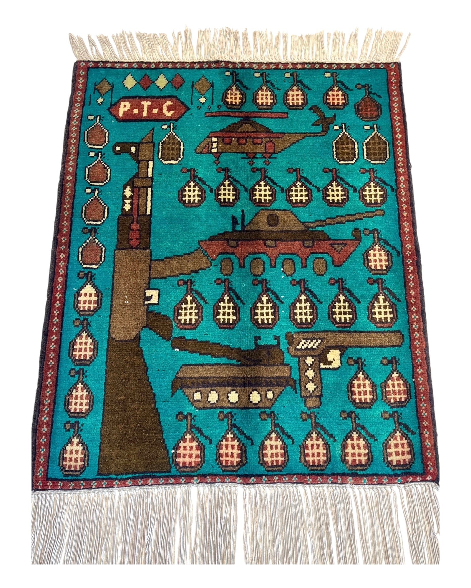 82cm x 64cm Teal & Brown War Rug