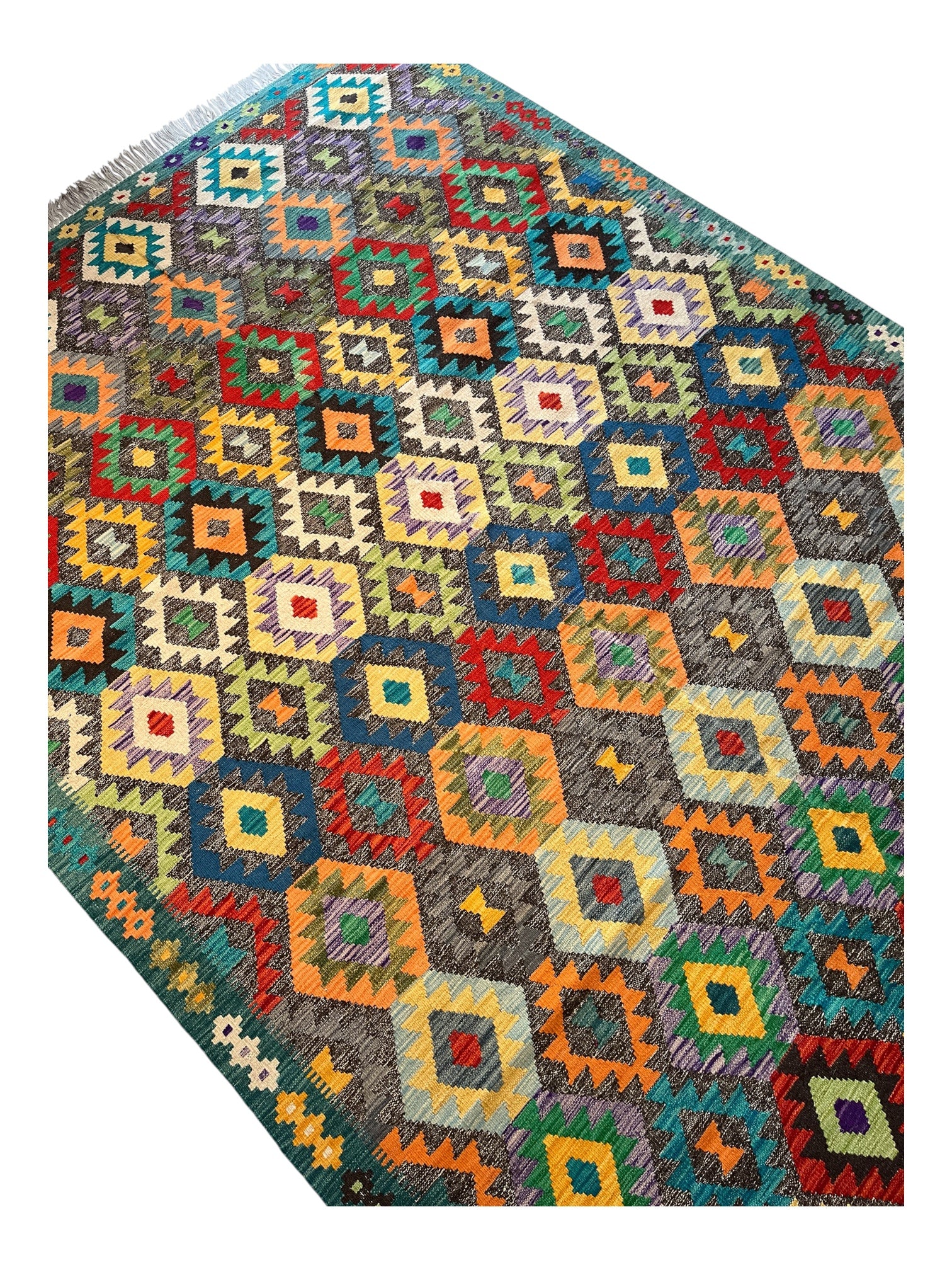 297cm x 206cm Turquoise & Orange Maymana Kilim