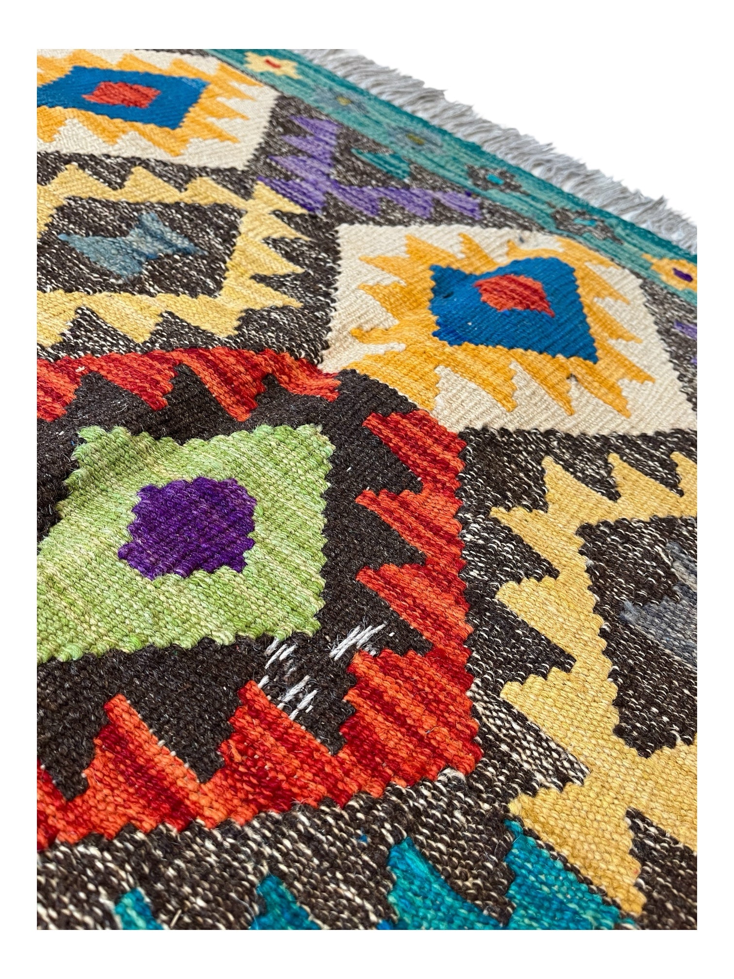 297cm x 206cm Turquoise & Orange Maymana Kilim