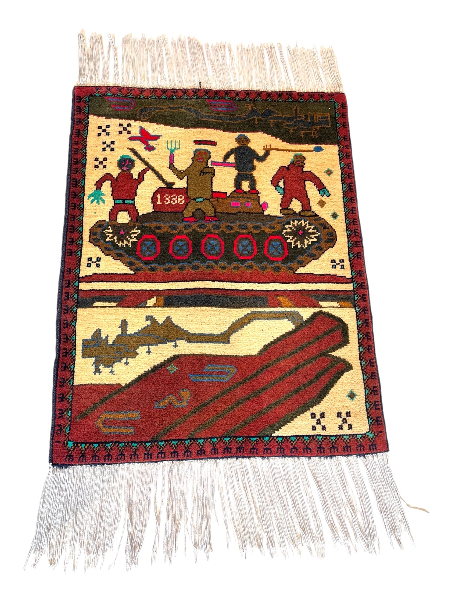 76cm x 60cm Khaki & Burgundy Tank War Rug