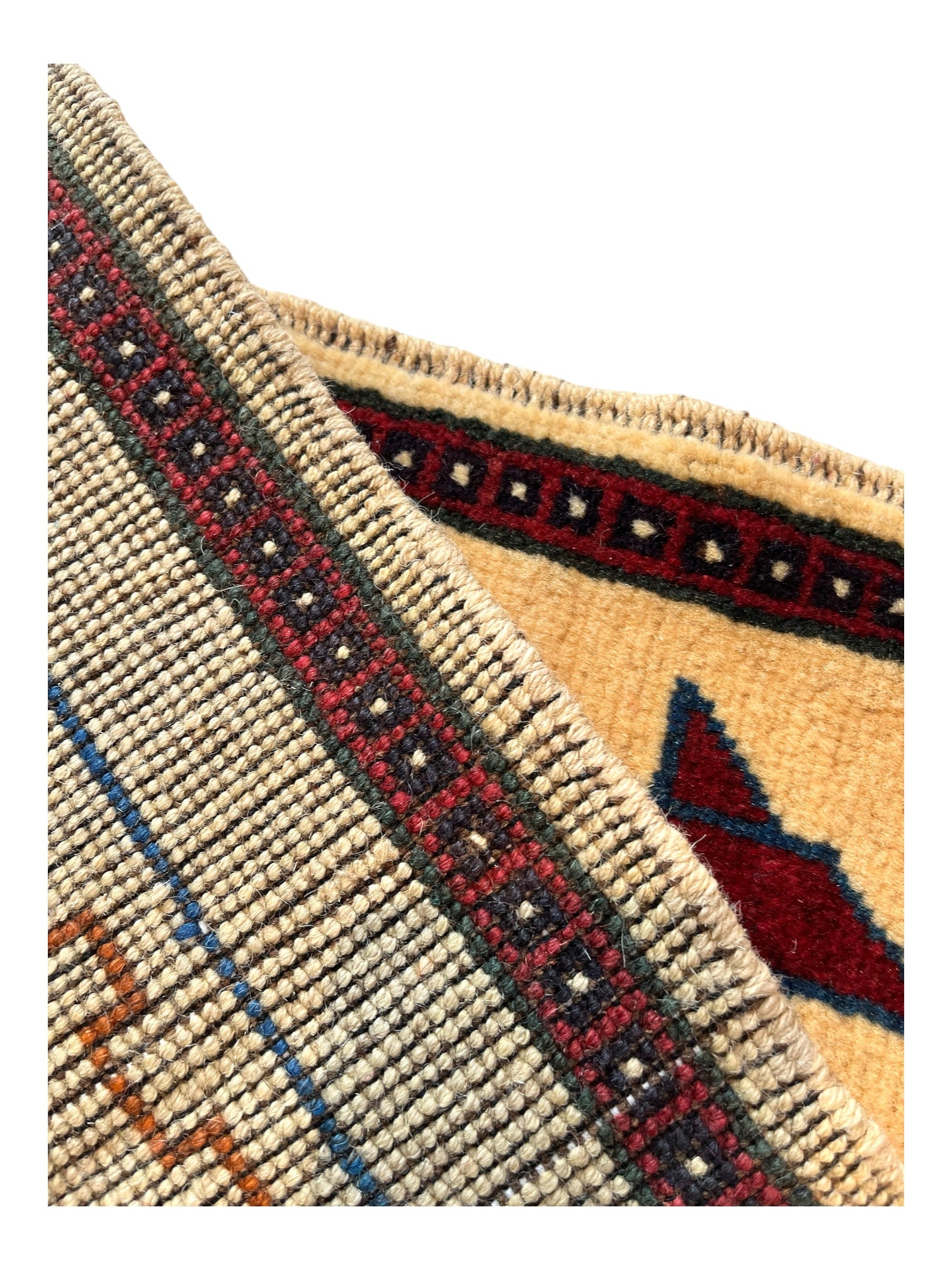 86cm x 63cm Pale Gold & Burgundy War Rug