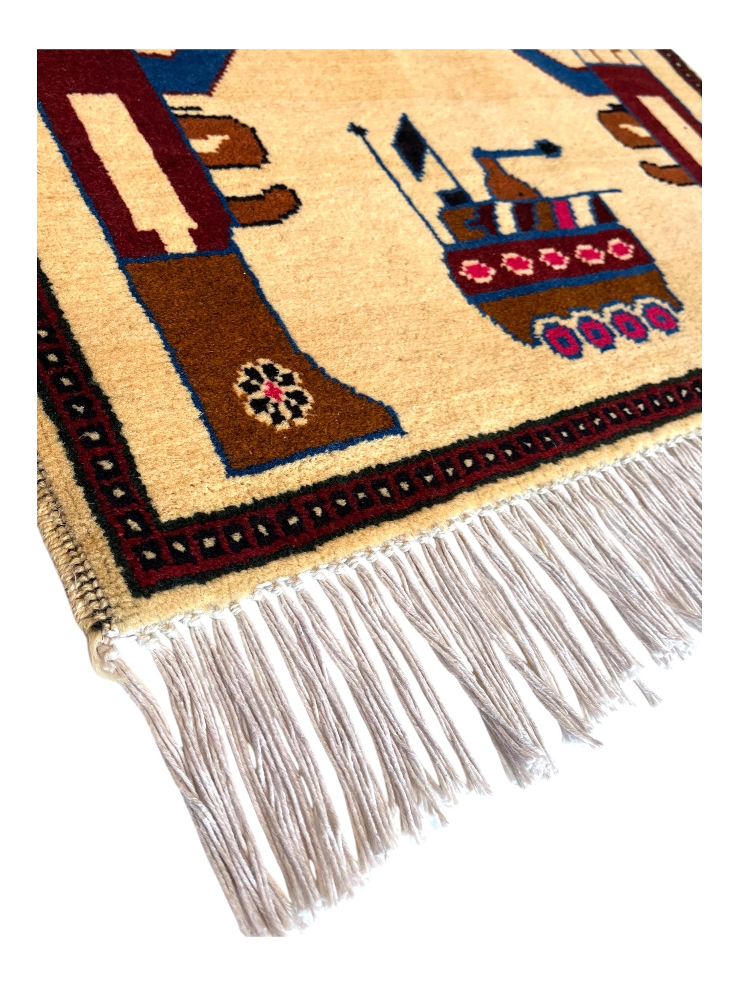 86cm x 63cm Pale Gold & Burgundy War Rug