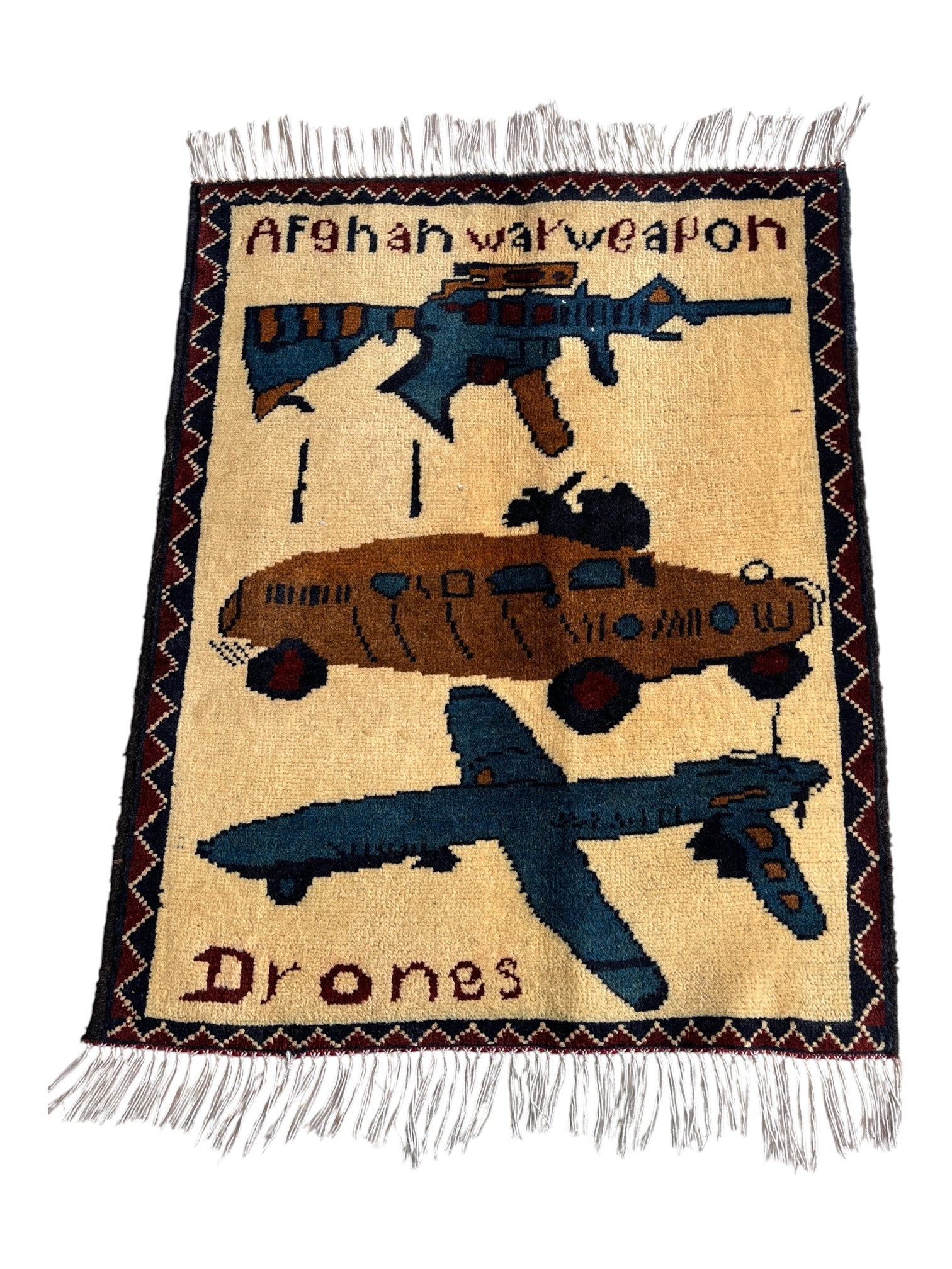 75cm x 61cm Pale Gold & Teal Drone War Rug