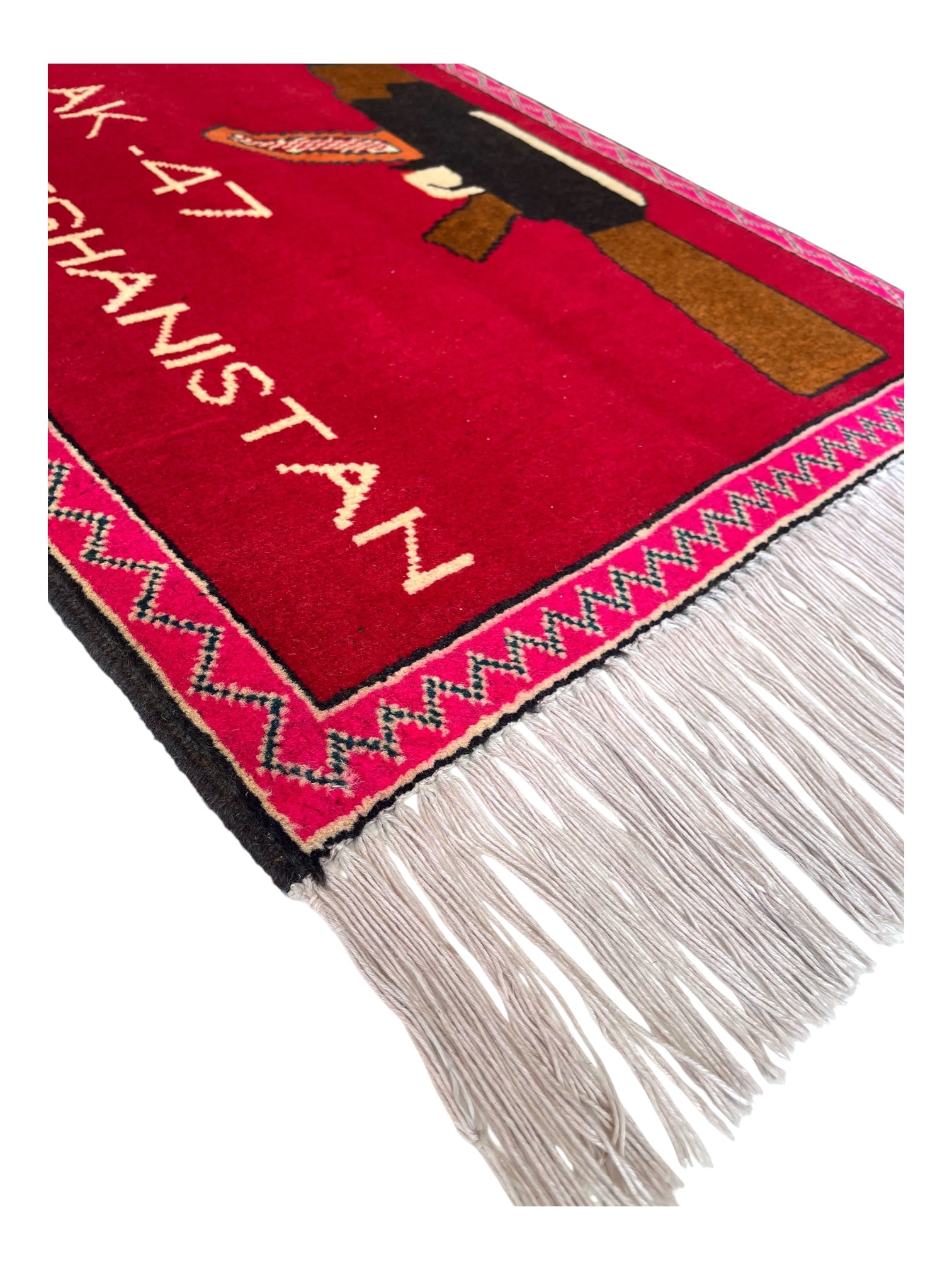 83cm x 60cm Red & Hot Pink AK-47 War Rug
