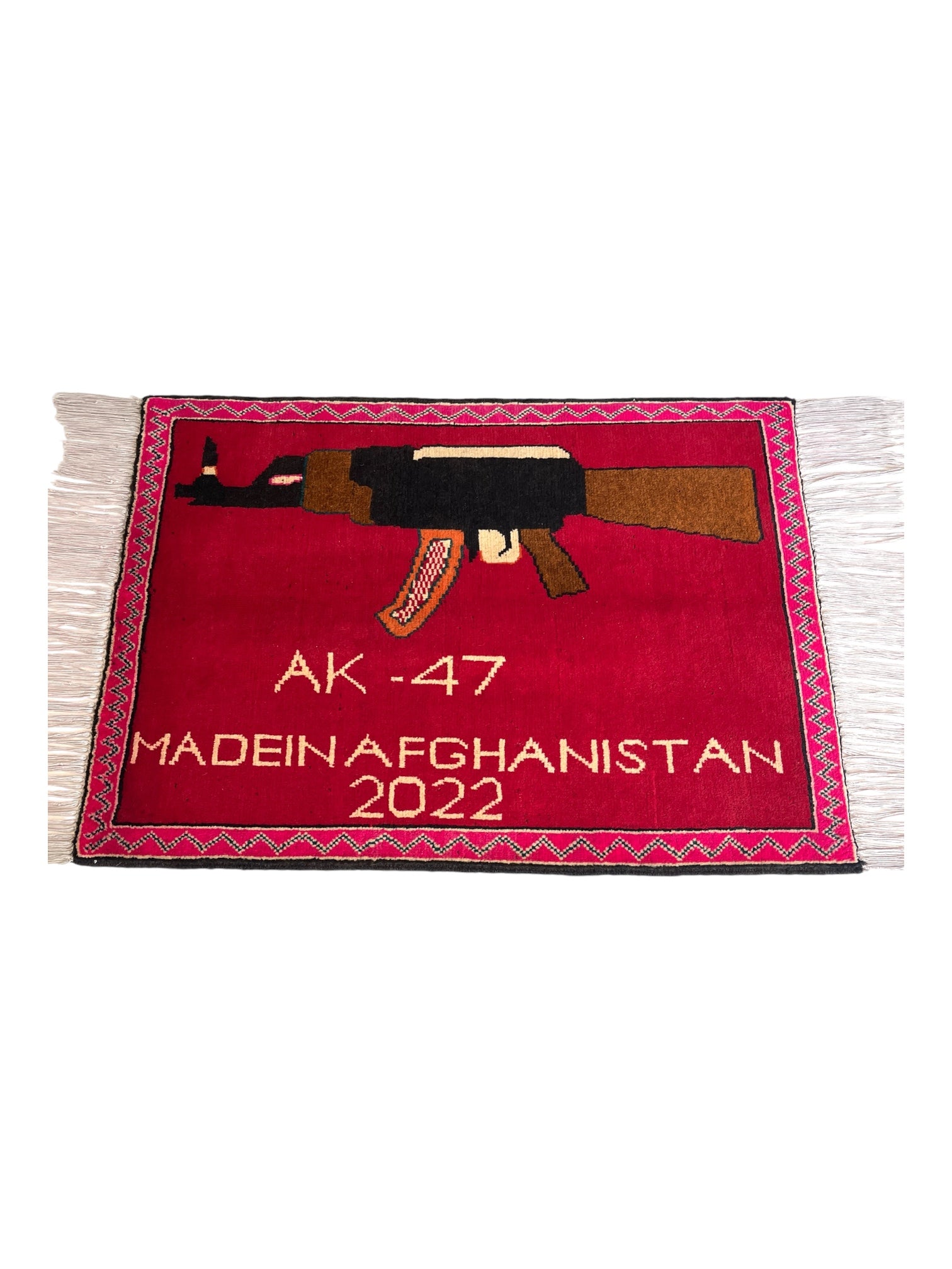 83cm x 60cm Red & Hot Pink AK-47 War Rug