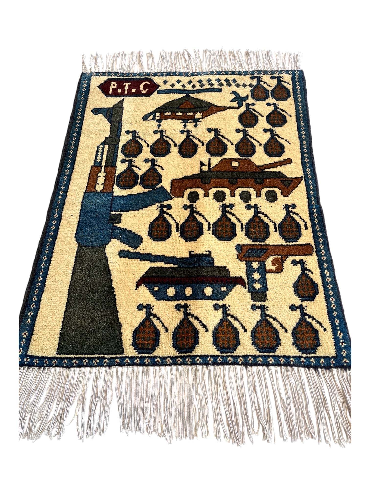 75cm x 59cm Cream & Teal AK-47 War Rug