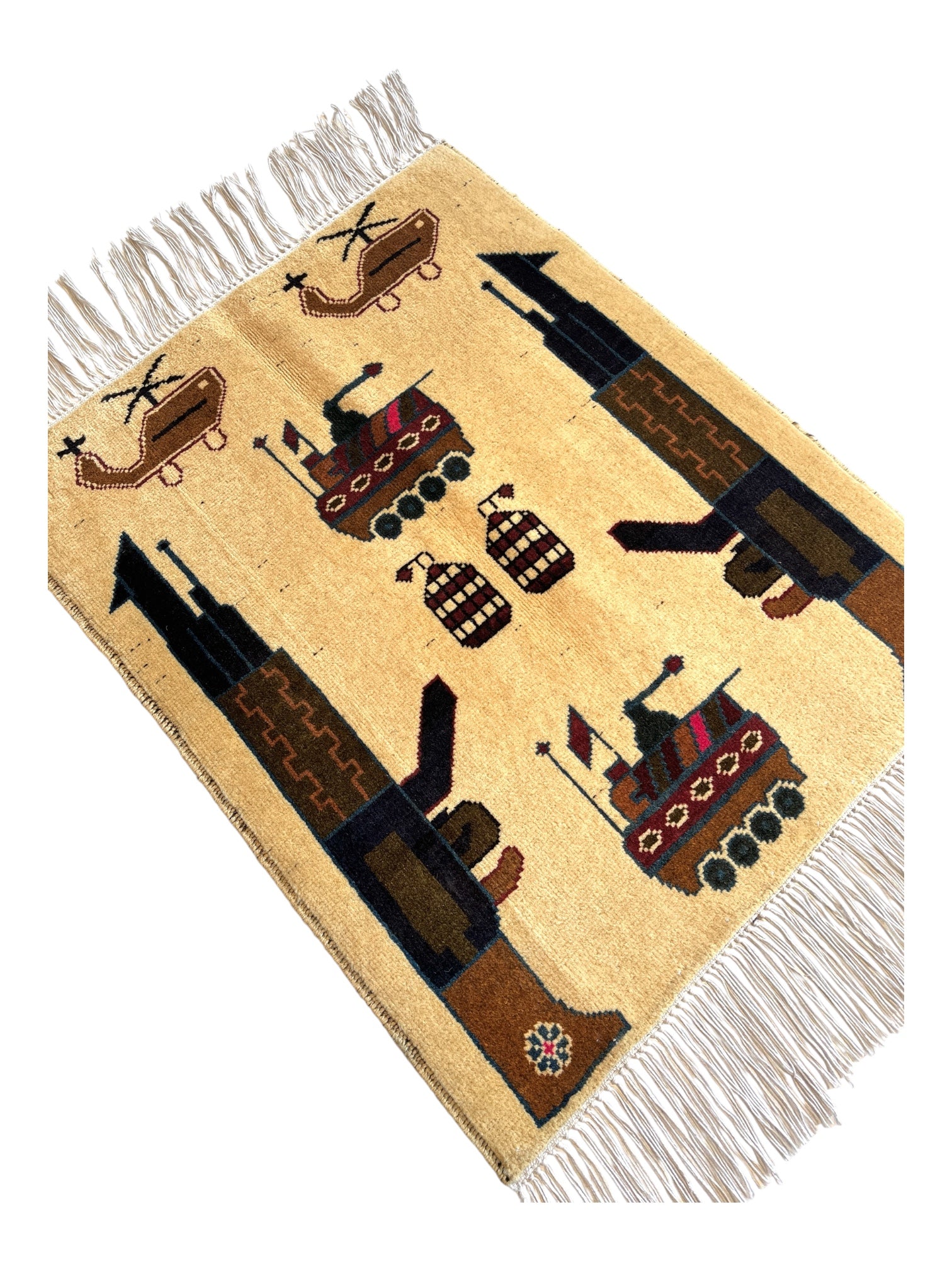 76cm x 62cm Cream Tanks & Helicopters War Rug