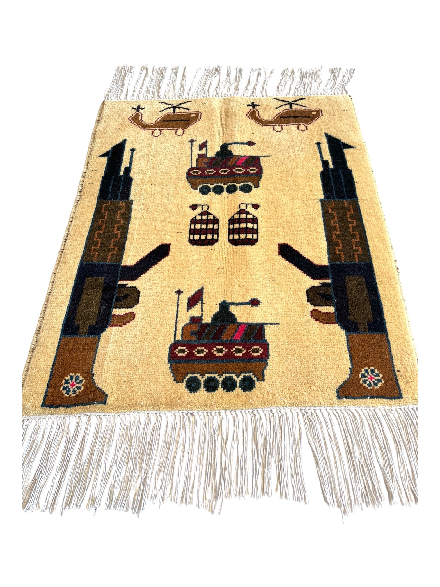76cm x 62cm Cream Tanks & Helicopters War Rug