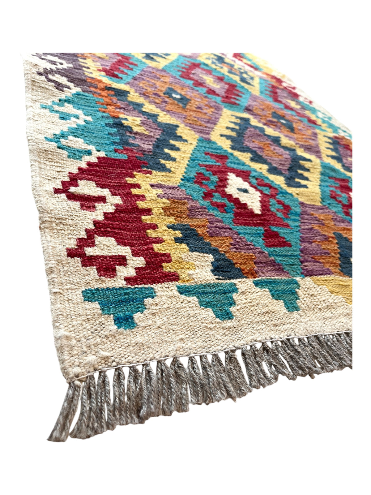 290cm x 77cm Cream & Yellow Maymana Kilim Runner