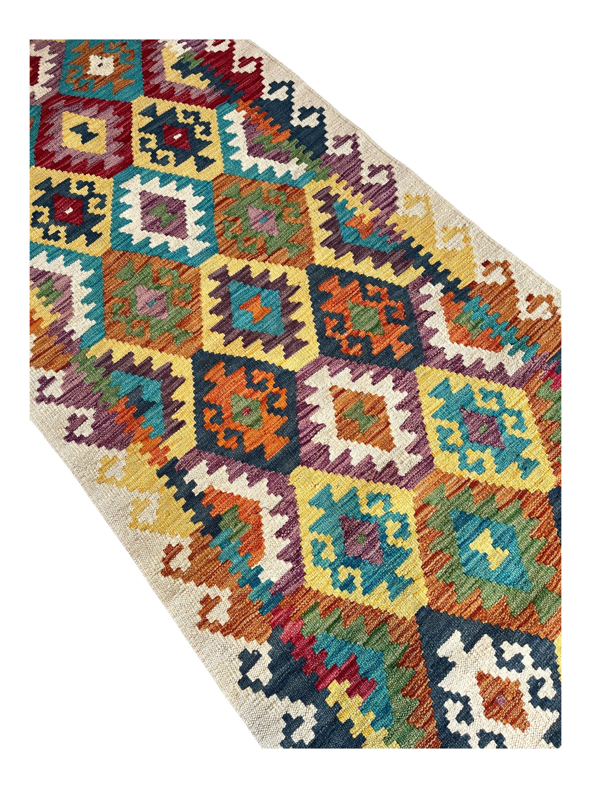 290cm x 77cm Cream & Yellow Maymana Kilim Runner