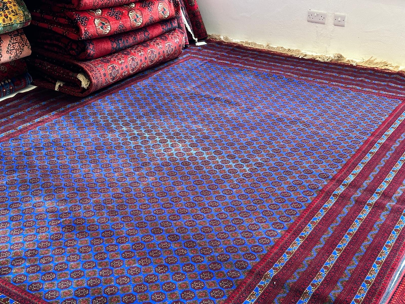 355cm x 255cm Very Fine Khuwaja Roshnai Blue Handmade Rug.